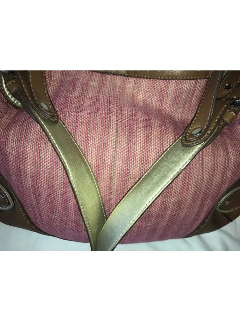 Stone Mountain Bay shore Fuchsia Cloth Tan Leather Trim Hobo Bag